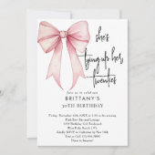 20代のピンクコケット弓を結ぶ30歳の誕生日 招待状 (正面)
