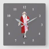 20代のヴィンテージ・ファッション・レディー スクエア壁時計 (正面)