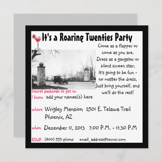 20代の大騒ぎ禁止テーマパーティー 招待状 (正面/裏面)