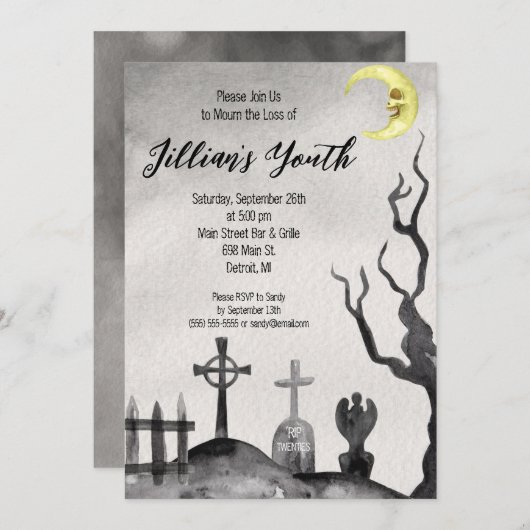 20代の若者の死と誕生日パーティー 招待状 (正面/裏面)