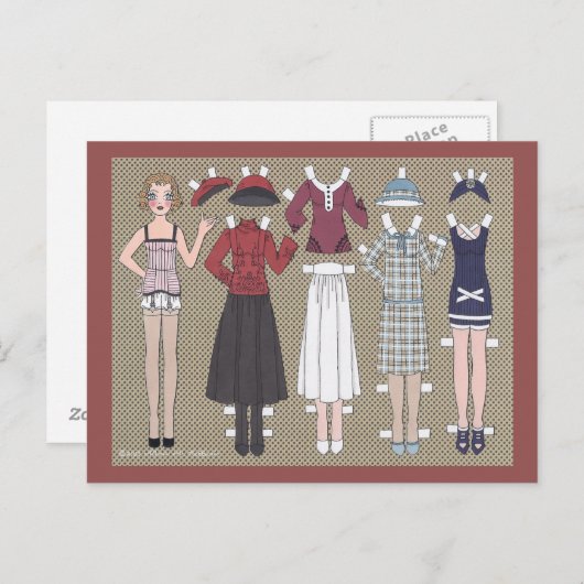 20代アールデコ人形の紙女の子 ポストカード (正面/裏面)