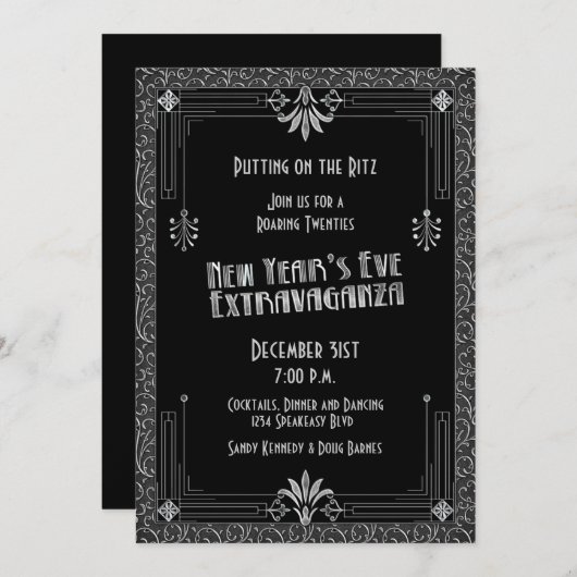 20代アールデコ大晦日パーティー 招待状 (正面/裏面)