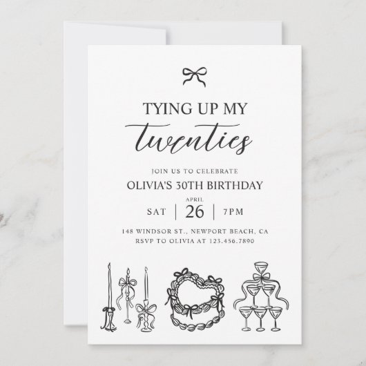 20代コケット弓を結ぶ30歳の誕生日 招待状 (正面)