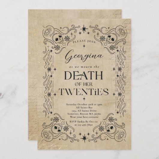 20代ハロウィーン30歳の誕生日パーティーに死ぬ 招待状 (正面/裏面)