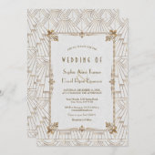 20代向けロイヤルフルール・ド・リス アートデコ ゴールド ホワイト ウェディング 招待状 (正面/裏面)