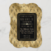 20代大晦日の大晦日金ゴールドアールデコ 招待状 (正面/裏面)