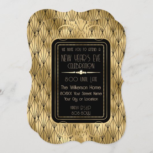 20代大晦日の大晦日金ゴールドアールデコ 招待状 (正面/裏面)