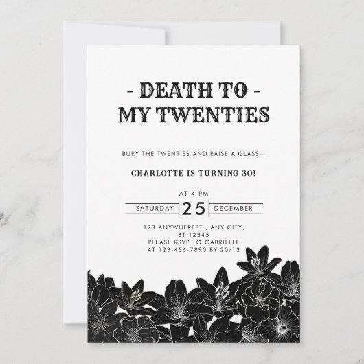20代30歳の誕生日にミニマルな死 招待状 (正面)