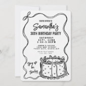 20代30歳の誕生日を迎えるブラックボウ 招待状 (正面)