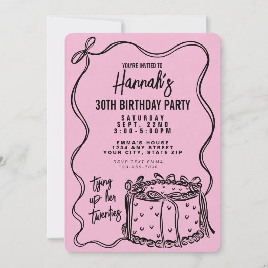 20代30歳の誕生日を迎えるブラックボウ 招待状 (正面)