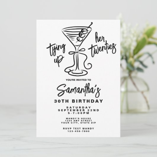 20代30歳の誕生日を迎える白黒 招待状 (スタンド正面)