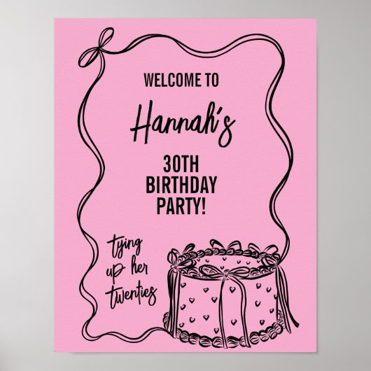 20代30歳の誕生日サインを結ぶブラックボウ ポスター (正面)