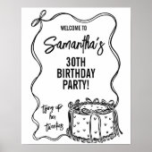 20代30歳の誕生日サインを結ぶブラックボウ ポスター (正面)