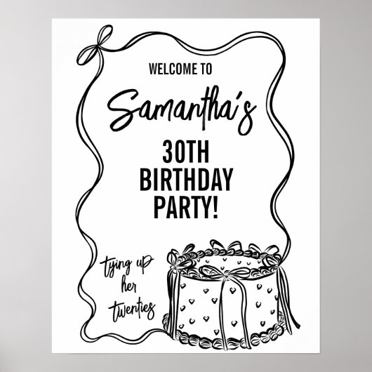 20代30歳の誕生日サインを結ぶブラックボウ ポスター (正面)