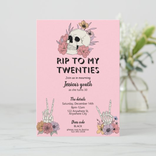 20代30歳の誕生日パーティの招待状へRIP 招待状 (スタンド正面)