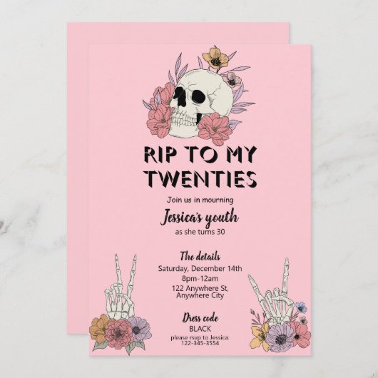 20代30歳の誕生日パーティの招待状へRIP 招待状 (正面/裏面)