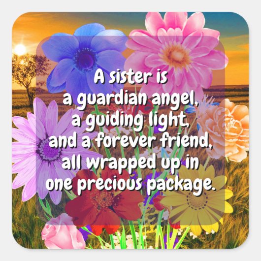 （20個）花エレガントと姉妹引用文 | 特殊 スクエアシール (正面)