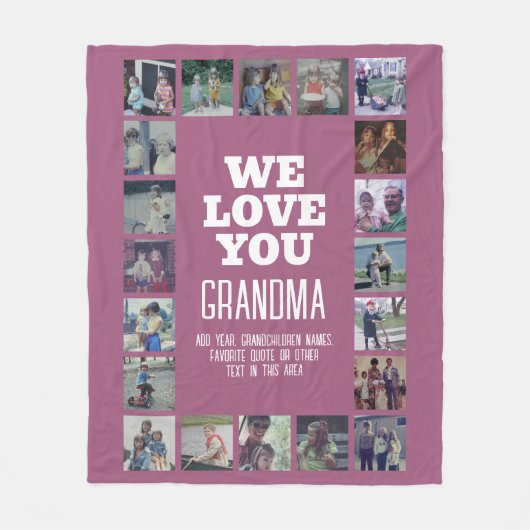 20写真コラージュ – 私たちはおばあちゃんの愛 フリースブランケット (正面)
