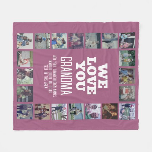 20写真コラージュ – 私たちはおばあちゃんの愛 フリースブランケット (正面(横))