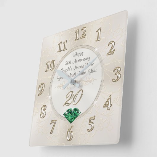 20周パーソナライズされた年記念の素晴らしい贈り物、時計 スクエア壁時計 (傾斜)