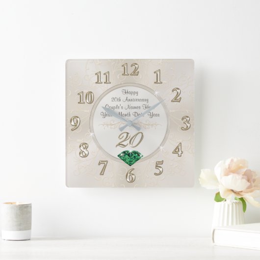 20周パーソナライズされた年記念の素晴らしい贈り物、時計 スクエア壁時計 (ホーム)