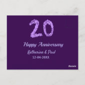 20周年おめでとうございます カップル名 日付 紫 ポストカード (裏面)