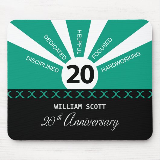 20周年を迎えるパーソナライズされたビジネス従業員記念日 マウスパッド (正面)