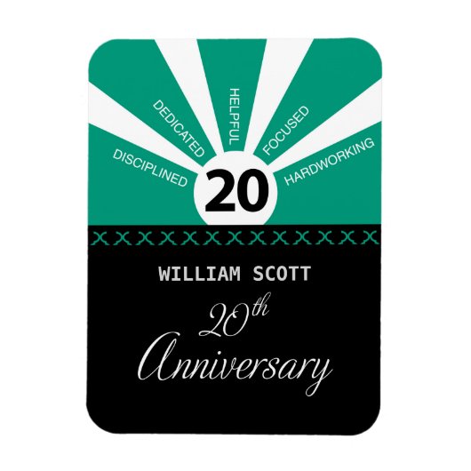 20周年を迎えるパーソナライズされたビジネス従業員記念日 マグネット (縦)