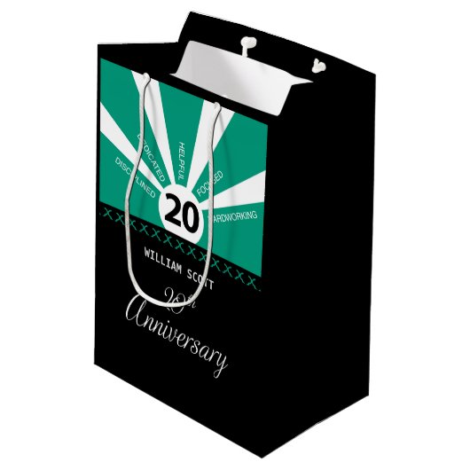 20周年を迎えるパーソナライズされたビジネス従業員記念日 ミディアムペーパーバッグ (裏面アングル)