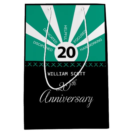 20周年を迎えるパーソナライズされたビジネス従業員記念日 ミディアムペーパーバッグ (正面)