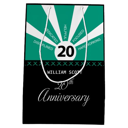 20周年を迎えるパーソナライズされたビジネス従業員記念日 ミディアムペーパーバッグ (裏面)