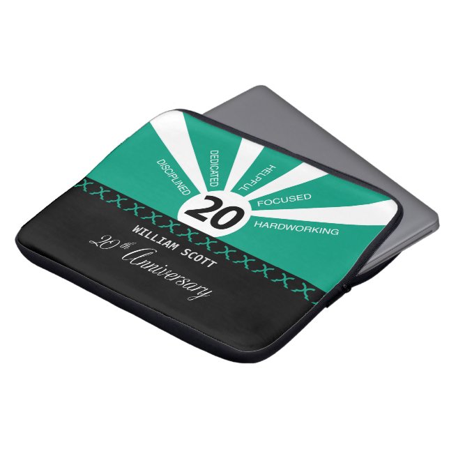 20周年を迎えるパーソナライズされたビジネス従業員記念日 ラップトップスリーブ (正面上部)