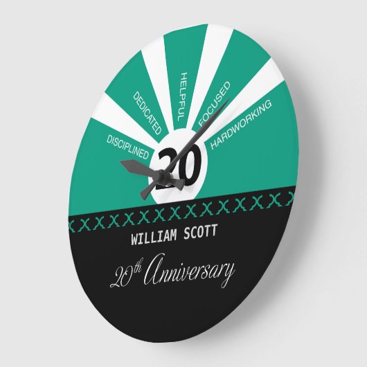 20周年を迎えるパーソナライズされたビジネス従業員記念日 ラージ壁時計 (傾斜)