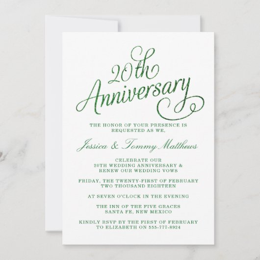 20周年エメラルドグリーンの結婚記念日招待状 招待状 (正面)