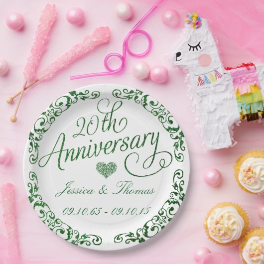 20周年エメラルドグリーンの結婚記念日用紙皿 ペーパープレート (パーティー)