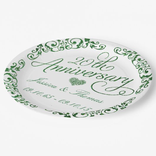 20周年エメラルド結婚記念日ペーパープレート ペーパープレート (アングル)
