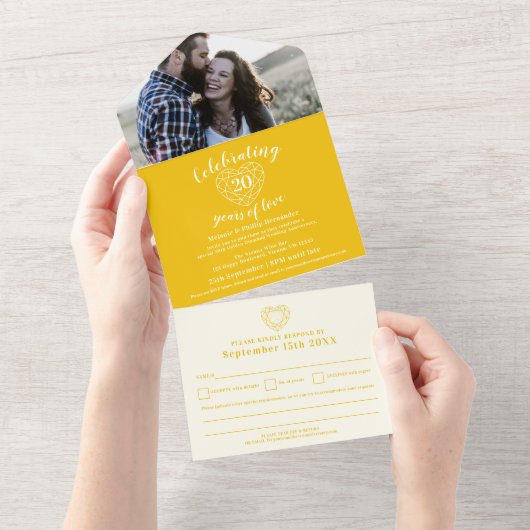 20周年ゴールデンダイヤモンド婚約記念日・結婚記念日 RSVP フォト オールインワン招待状 (貼ってはがせる)