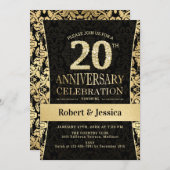 20周年パーティー - ゴールド ブラック 招待状 (正面/裏面)