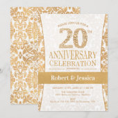 20周年パーティー - ゴールド ホワイト 招待状 (正面/裏面)