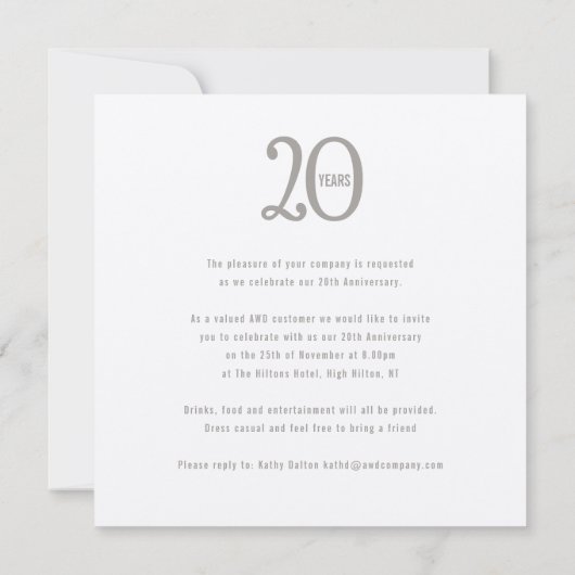 20周年企業のパーティの招待状 セーブザデート (裏面)