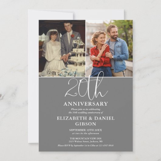 20周年結婚を迎え、今は2枚の写真 招待状 (正面)