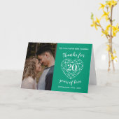 20周年結婚記念エメラルドグリーンハートカード カード (黄色い花)