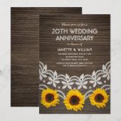 20周年結婚記念日のラスティックなひまわりとレース 招待状 (正面/裏面)