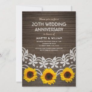 20周年結婚記念日のラスティックなひまわりとレース 招待状