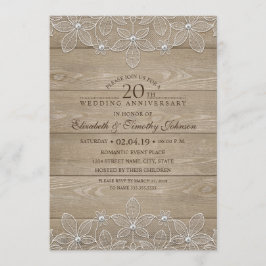 20周年結婚記念日のラスティックウッド ヴィンテージ ライ 招待状