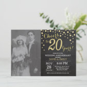 20周年結婚記念日の黒板ブラックとゴールド 招待状 (スタンド正面)