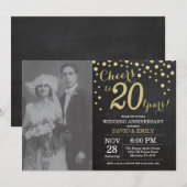 20周年結婚記念日の黒板ブラックとゴールド 招待状 (正面/裏面)