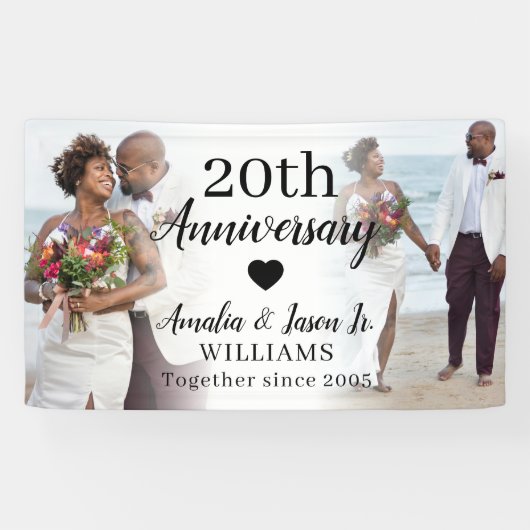 20周年結婚記念日オーダーメイド2枚の写真コラージュ 横断幕 (横)