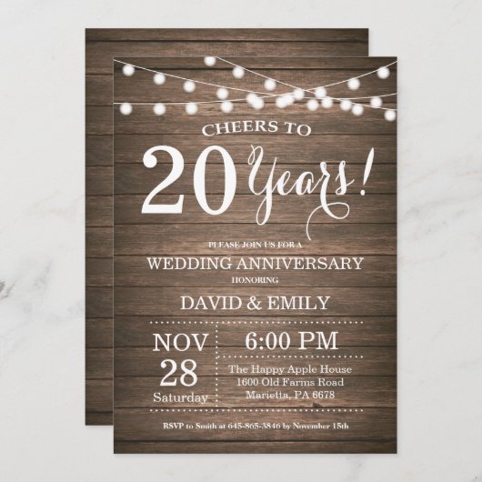 20周年結婚記念日招待状 ログウッド 招待状 (正面/裏面)