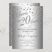 20周年結婚記念日 - エレガントなシルバー ホワイト 招待状 (正面/裏面)